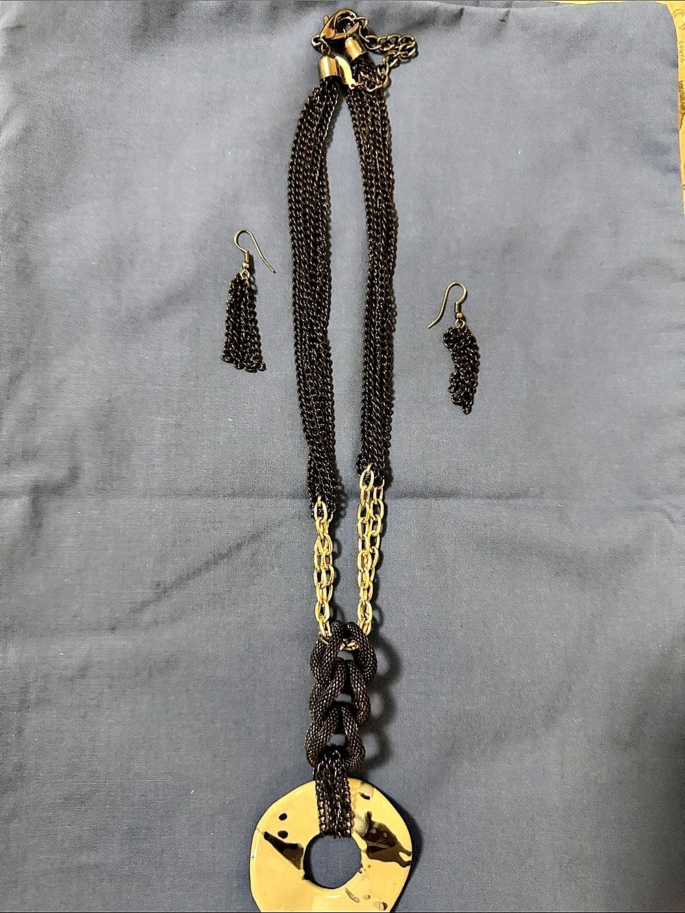 Black & Gold Chain Necklace and Earrings